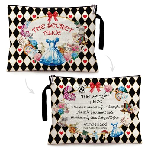Wonderland Fairy Tale Funny Cosmetic Bag, Canvas Toiletry Storage Pouch Travel Zipper...