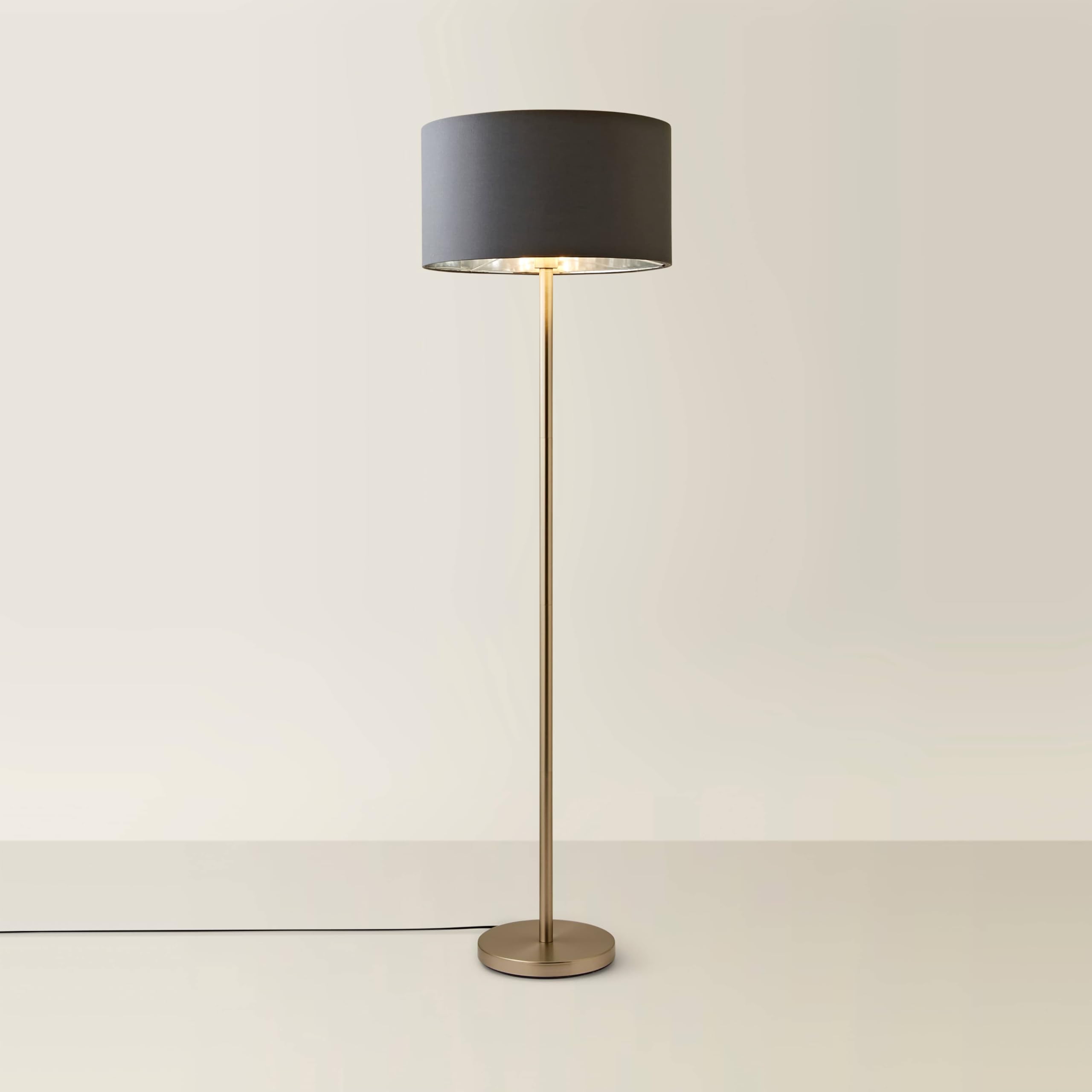 Valuelights Unisex Charcoal Charlie Chrome Stem Floor Lamp W/ Fabric Drum W/ Chrome Inner Lamp Shade In