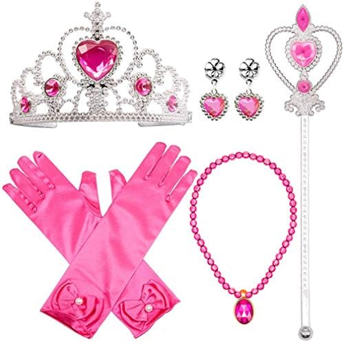 Princess Dress Up Party Costume Accessories Belle Gift Set For Princess Cosplay Tiara,Wand and Gloves(Pink)