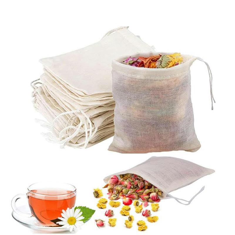 Bolsa de tela de algodón Filtro de malla de colador de especias de bloqueo reutilizable Medicina china Bola de hierbas Herramientas de cocina Colador Sopa Bolsa de té-100x150mm 100pcs
