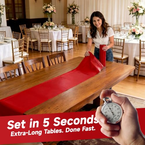 Image of Plastic Table Cloth Disposable, Tear Off 110 Ft X 54 In Plastic Table Cover Roll Premium Red Plastic Tablecloth Tear Off 12 Pcs 54 inchx110 inch, Table Cloth Roll for Party, Holiday, Themed Gathering, Buffet