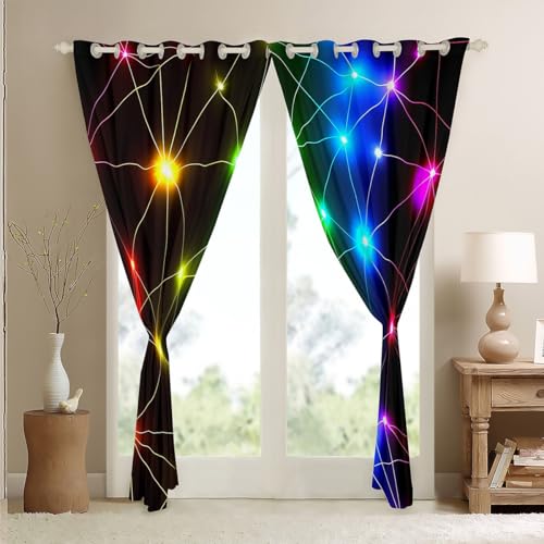 Homemissing Triangle Retro Neon Curtains (2 Panels,W66*L72) For Bedroom Kids Boys Girls Teens Colorful Stripes 30%-50% Blackout Curtains Rainbow Laser Window Treatments(No Glitter) - Image 4