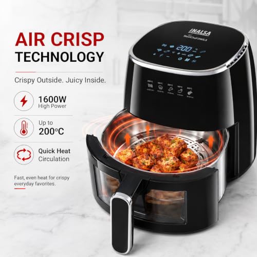 Image of INALSA Air Fryer with Stainless Steel Basket| Non Toxic|5.5 ltr & 1600 Watt| SteelChef DW5.5