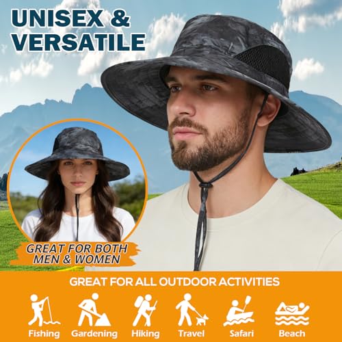 Image of Wide Brim Sun Bucket Hat, Waterproof Boonie Hat for Men & Women | UPF 50+ UV Protection, Adjustable Fit, Chin Strap & Sweatband, Foldable Durable for Fishing Hiking Garden Beach