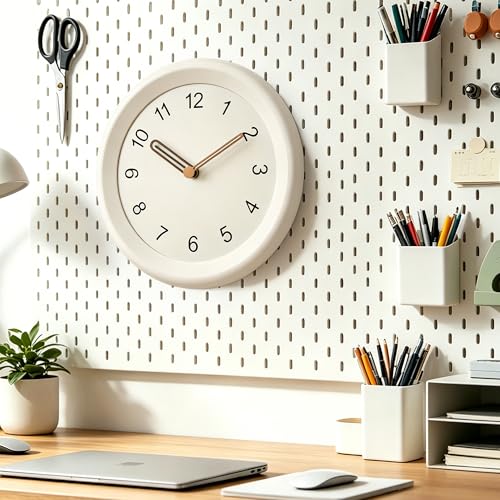 Image of Mosewa 10 Inch White Wall Clock Silent Non-Ticking Quartz Battery Operated Analog Clock with Wood Hands, Easy to Read Minimalist Round Clock for Kitchen Living Room Bedroom Office