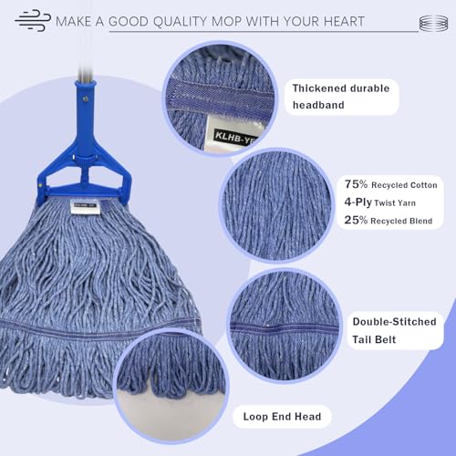Image of Commercial Cotton Mop Heavy-Duty Industrial with 2 Replacement Heads 152 cm Handle Replacement mop Head (Blue)