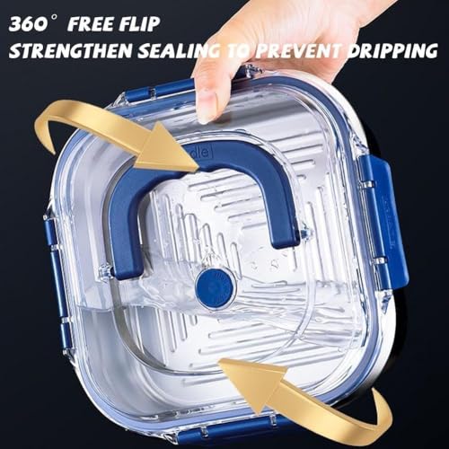Image of Tanjiae Stainless Steel Lunch Box with Lid and Lock Clips, 1500ml Food Storage Container with Handle and Clear Top, Square Metal Food Container for Kitchen and Meal Storage (2PCS)
