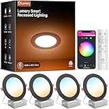 Lumary Smart Recessed Lighting 6 Inch, Color Changing LED Recessed Lights with J-Box 13W 1000LM, Dimmable Canless Wafer Downlight, Work with Alexa/Google Assistant, ETL Listed, 6Inch 4 Pack, Black