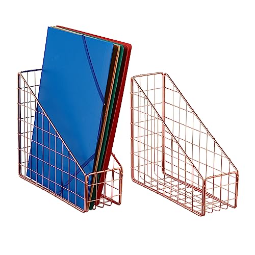 4X Stehsammler, A4, Gitter Design, HBT: 23 x 9 x 25,5 cm, Aktenhalter Büro & Home-Office, Stehordner, Metall, roségold