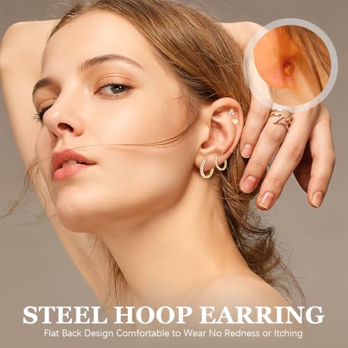 Image of SANNIDHI 5 Pairs Earrings Set for Women Girls Stylish Hypoallergenic Surgical Flat Back Stud Earring Stainless Steel Cartilage Earrings Combo for Multiple Piercing