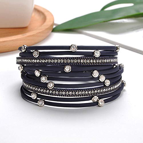 Bracelet en cuir pour femmes avec boucle rétro et zircon incrusté
