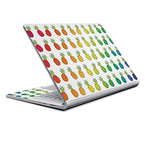 Image of MightySkins Carbon Fiber Skin for Microsoft Surface Book 2 13 inch (2017) - Rainbow Pineapples,Protective, Durable Textured Carbon Fiber Finish,Easy to Apply, Remove,