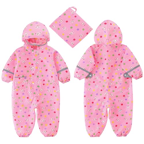 Kids Boys Waterproof Hooded Jumpsuits Cartoon Snap Button Windproof Raincoats Girls Lightweight Rain Resistant Coveralls