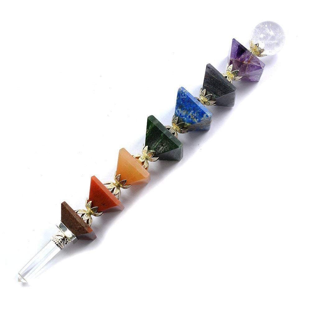 Swara Agate Pyramid Shape Natural 7 Chakra Stone Wand for Reiki Healing and Crystal Healing, Chakra Cleansing Wand, 7 Chakra Stone Stick