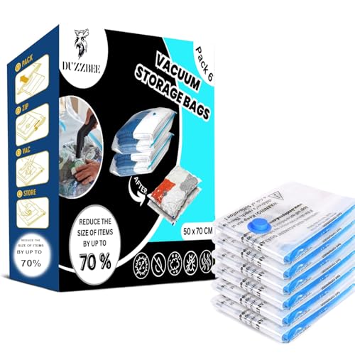 Duzzbee Vacuum Storage Bags - Medium (50x70cm) | Space-Saving Storage Solution | Airtight, Reusable, Durable | Suitable for Clothes, Bedding, Travel | Protects from Dust, Moisture, Odors | Pack of 6