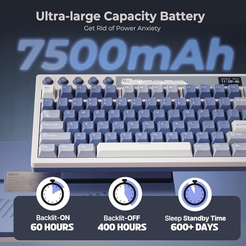 Image of RK ROYAL KLUDGE Wireless Gaming Keyboard with Screen and Dual Knob, 75% Percent 2.4Ghz /Bluetooth /USB-C Mechanical Keyboard with Gasket Structure, RGB Backlit Hot Swappable Cream Switch, Blue