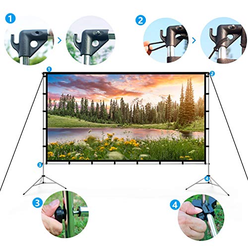 Vamvo Outdoor Indoor Projector Screen with Stand Foldable Portable Movie Screen 80 Inch (16:9) Full-Set Bag for Home Theater Camping and Recreational Events (80 inch)