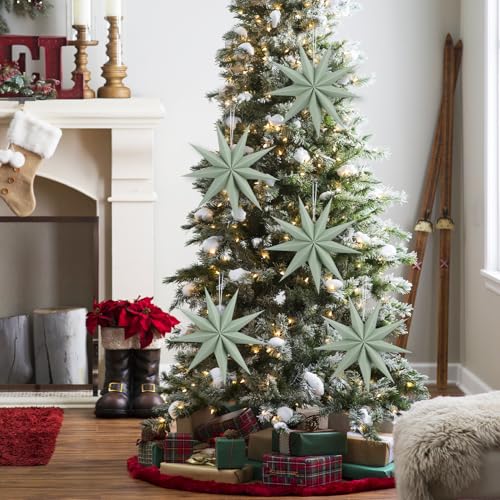 Image of 12 Inches 5 PCS Sage Green Paper Star Lanterns Christmas Party Decorations Hanging Stars Christmas Party Decorations Wedding Birthday Christmas Home Party Decorations(9 Pointed)