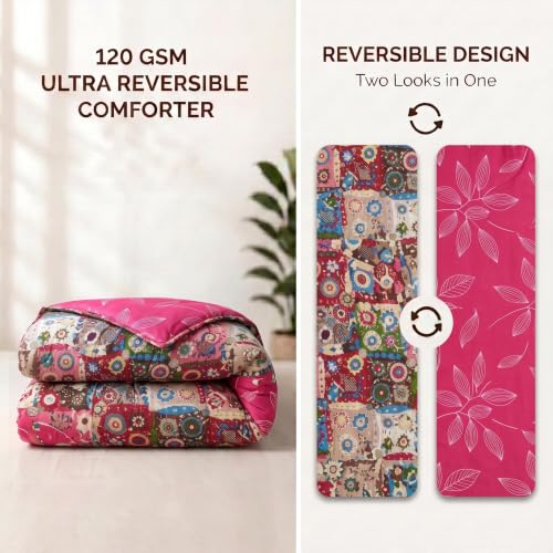 Image of Mafatlal 120 GSM Ultra Reversible Comforter, Soft Lightweight Microfiber Quilt /Blanket /Dohar for Single Bed AC Room (90 x 60 Inches) | varicolored