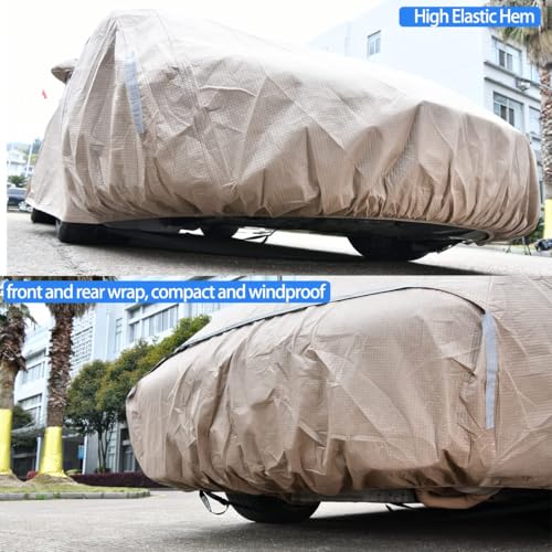 Image of Tecoom Car Cover Waterproof All Weather,Non-Woven Breathable Outdoor Car Covers for Automobiles w /Zipper Pockets Sun Uv Wind Hail Protection Full Cover Universal Fit Mercedes Chevrolet (183-192 Inch)