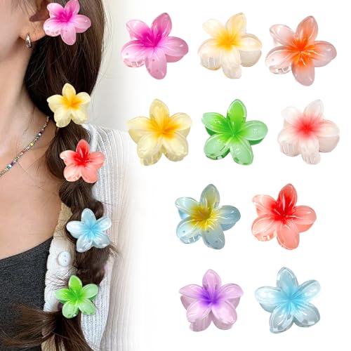 CHIHOLEN 10 pinzas para el pelo con flores, antideslizantes, estilo hawaiano, 4 cm, pequeño, hibisco, para mujeres, niñas, gruesas, finas, rizadas