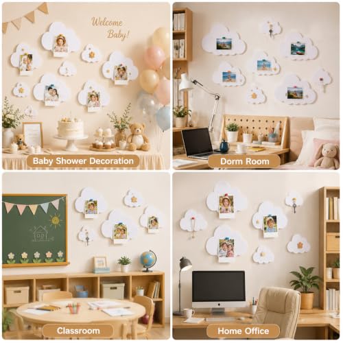 Image of 12 Pcs Cloud Felt Wall Decor Self-Adhesive Felt Bulletin Board 10 inch 9 inch 7 inch for Nursery Boho Aesthetic Room Decor Pin Board Wall Hanging for Bedroom Dorm Classroom Playroom