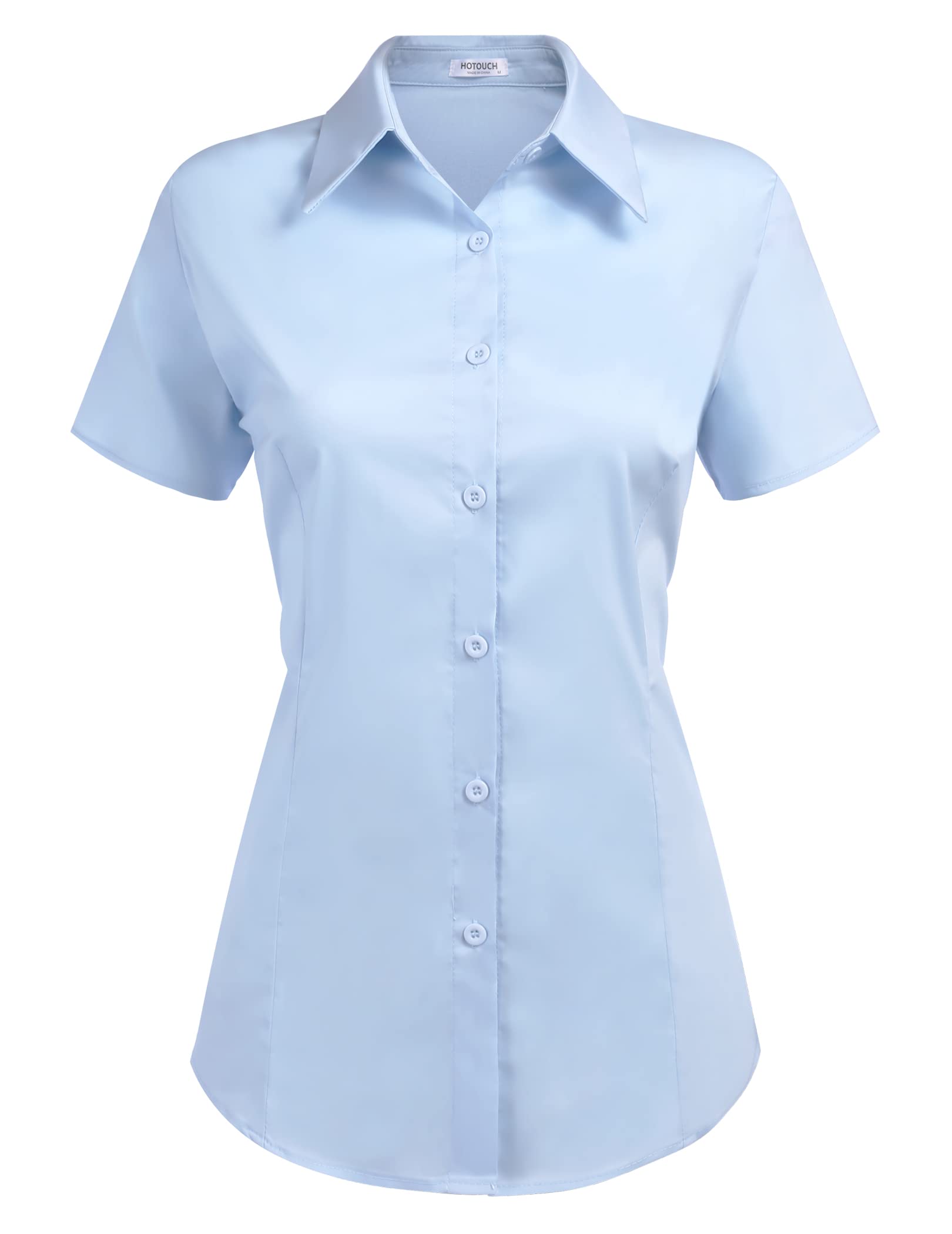 HOTOUCHWomen's Basic Button Up Shirt Short Sleeve Stretchy Button Down Collared Shirts Waitress Work Shirt