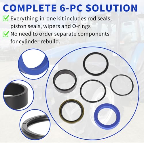 Image of Seal Kit 87311846 for Case IH & New Holland Loaders Hydraulic Cylinder Repair 1.75'' Bore & 1.38'' Rod | 6-pc Nitrile Seal Replacement Set