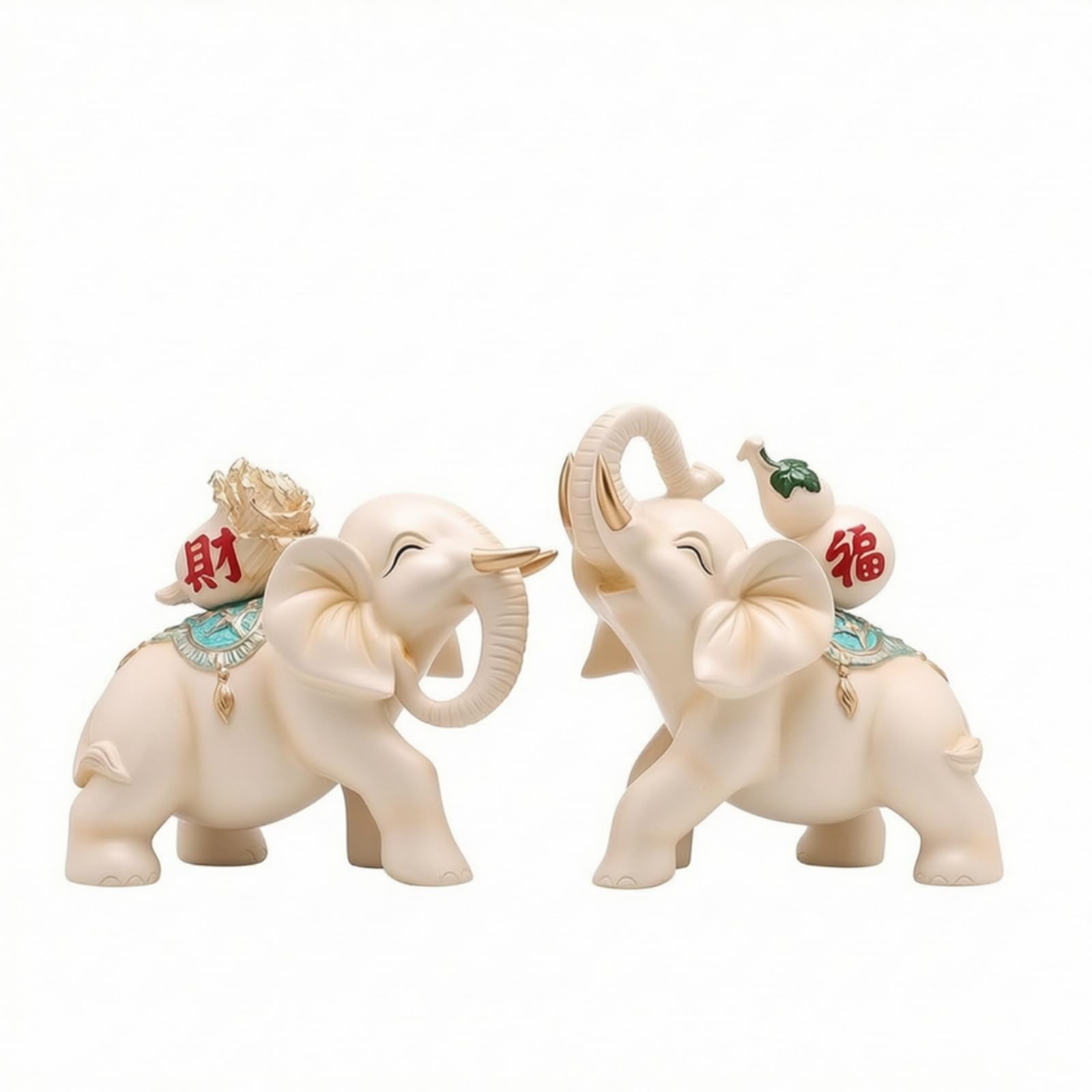 Coppia di Statuette di Statuetta Pachiderma Decorativo Coppia Elefanti Decorativi Dorati Statuette Elefanti per Soggiorno, Ingresso, White, Standard
