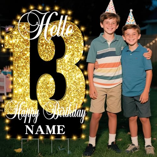 13th Birthday Decorations–40 Inch Yard Sign with LED Lights for Boys Girls