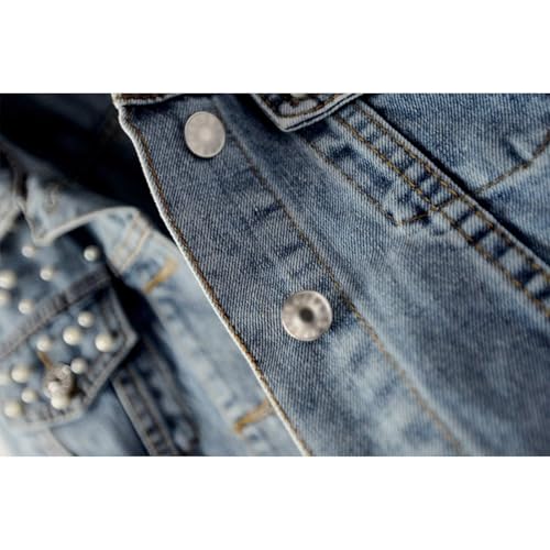 Oversized Denim Jacket Women Embroidered Pearls Short Crop Jean Jacket Button Down Distressed Denim Shacket Pockets4