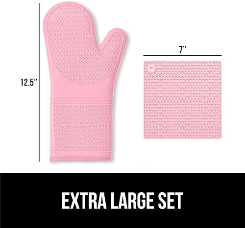 Miniatura 132 de GORILLA GRIP Juego de 4 manoplas de horno de silicona suave sin BPA y soportes para ollas, resistentes al calor, forro de algodón grueso, agarre Rojo