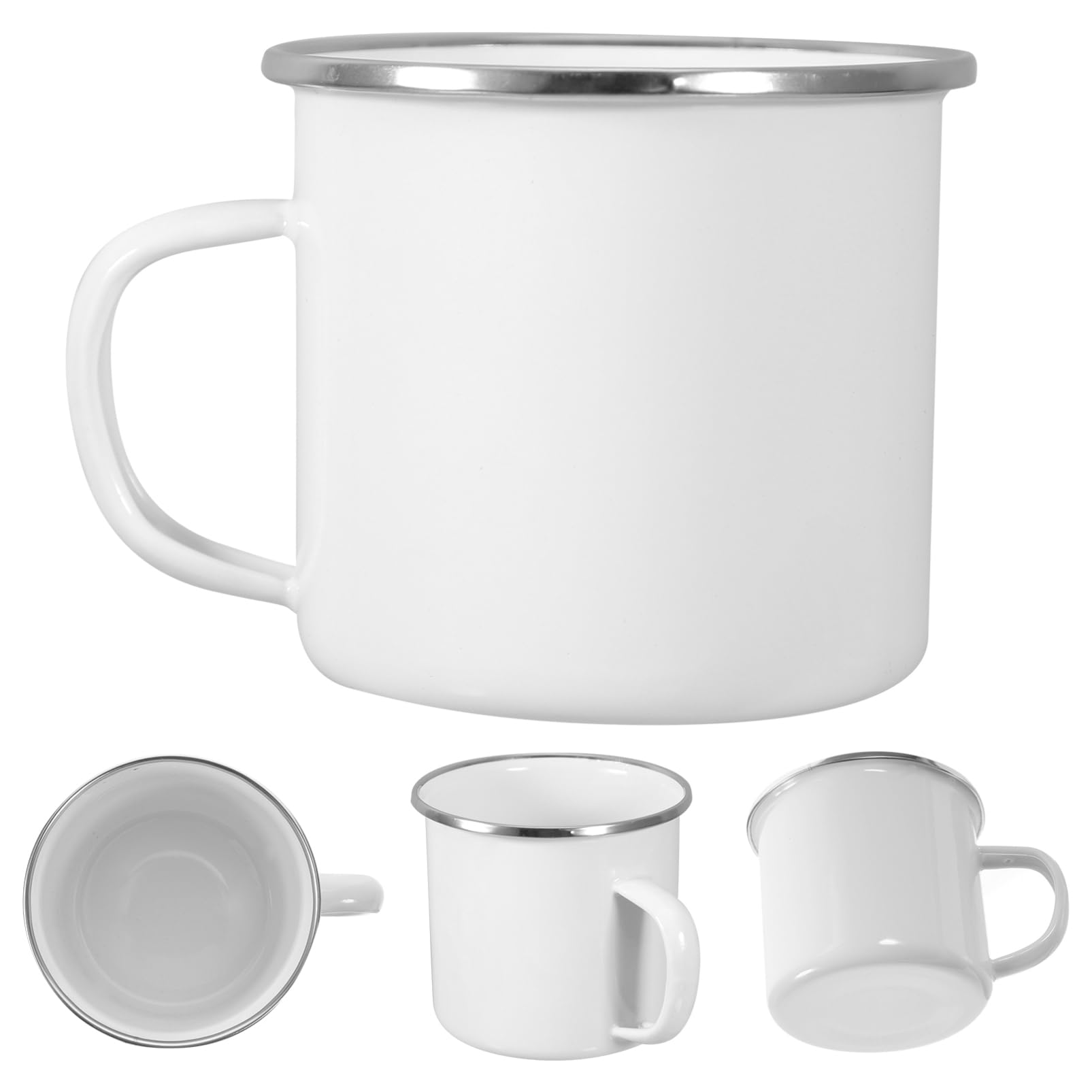 Pack Emaillebecher für Außenbereich, Weiß, mit Griff