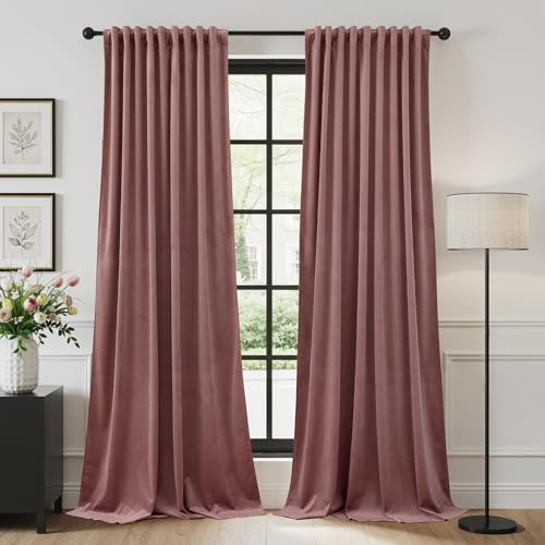 StangH Dusty Rose Pink Velvet Curtains Back Tab for Bedroom W52xL84 2 Pcs