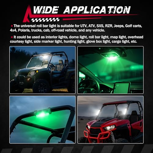 Image of UTV Interior Dome Light with Switch, FASTCHOY AUTO Roll Bar Cage Mount Dome Light Battery Powered Universal Roll Bar Mount Lights for UTV ATV Side by Side Can-Am Polaris RZR - White /Green