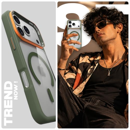 Image of Pikkme Back Cover for iPhone 17 Pro Max | Shockproof | Mag-Safe Compatible | Hard Transparent Back | Premium Raised Camera Protection | Bumper Case (Green Mag-Safe)