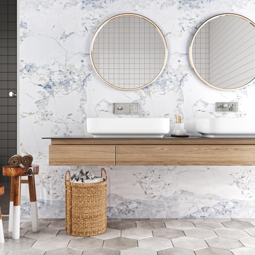 Papier peint marbre blanc adhésif brillant VEELIKE revêtement premium large pour comptoir - 8