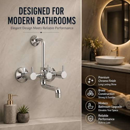 Image of iRiS 2 In 1 Brass Wall Mixer with provision for Overhead Shower and 125 mm Long Bend Pipe -Visible Hot /Cold