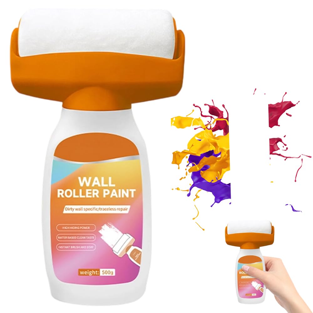 Wall Repair Rolling Brush, 500g Wall Repair Roller Paint, 2 in 1 Fast Drying Wall Repair Paint Roller, White Wall Repair Paste Roller for Wall, Ceiling Paints, Remove Stains, Scratches, Solve Graffiti