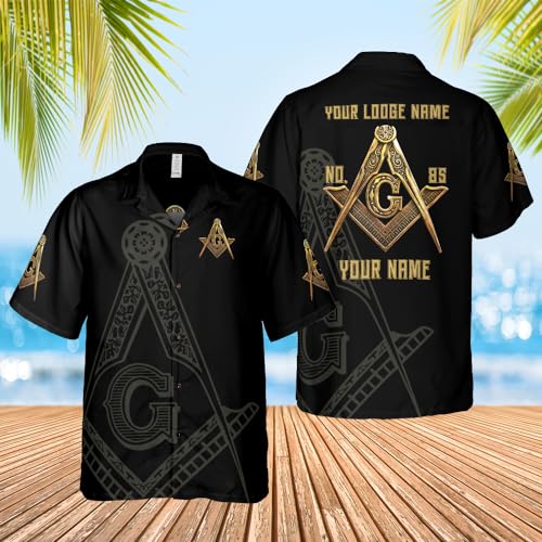 Freemason Black Gold Personalized Custom Short Sleeve Polo Shirt for Men - Customize Name, Lodge Name and Number - Freemasonry 3D All Over Print3