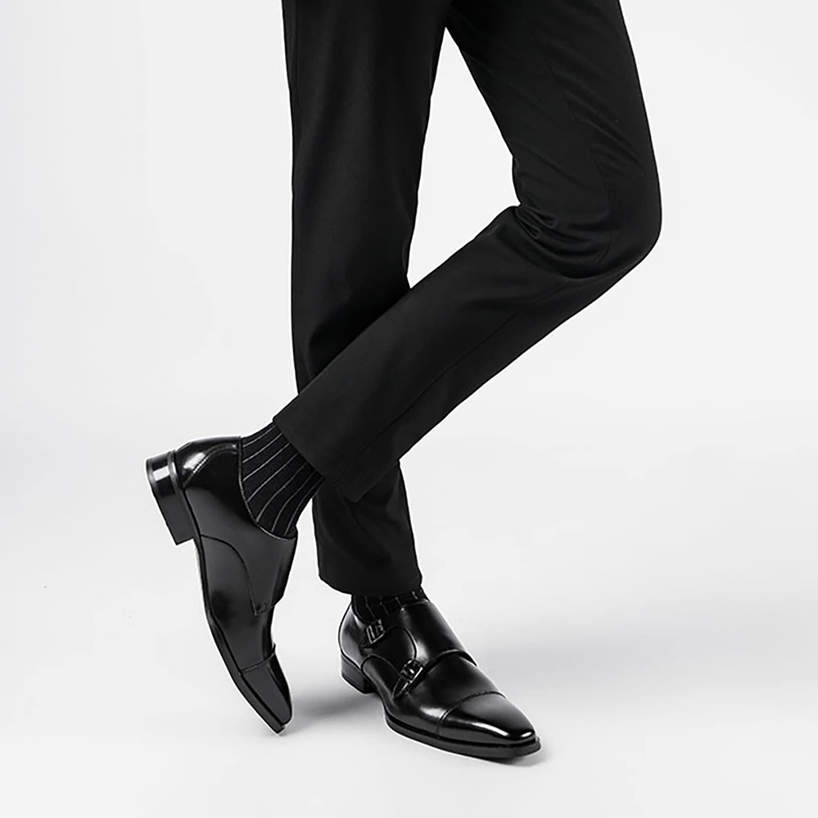 Homme Classique en Cuir véritable Poli, Chaussure de Moine Simple avec Boucle, à Enfiler sur des Mocassins intelligents pour Le Travail,Black-43