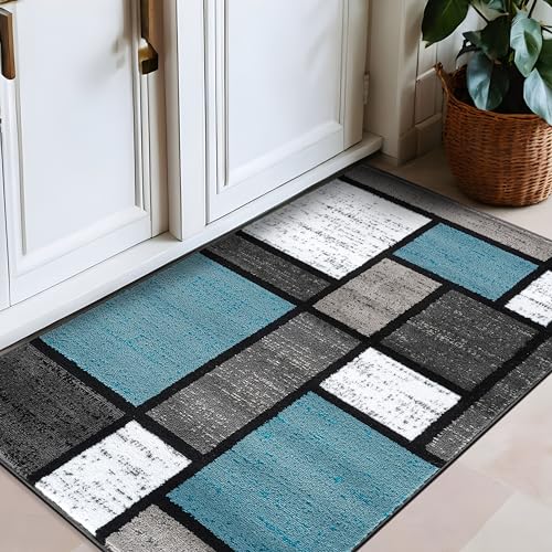 Rugshop Contemporary Modern Boxes for Home Office,Living Room,Bedroom,Kitchen Non Shedding Area Rug 2'7" x 4' Blue