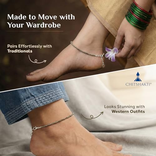 Image of Chitshakti Original Certified Pyrite Anklet - 2mm | Raw Natural Pyrite Stone Payal for Wealth, Luck & Protection | Money Magnet Crystal Anklet | Spiritual Healing Jewellery Gift for Women