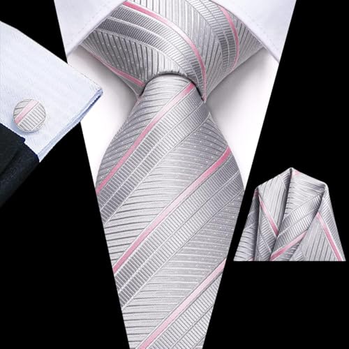 Image of Dubulle Mens Paisley Striped Tie Woven Necktie for Men and Handkerchief Cufflinks Set Wedding Formal Business