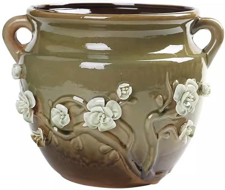 Fish Bowls Hydroponic Plant Container Living Room Fish Tank Ceramic Flower Pot Indoor Household Turtle Tank Courtyard Aquatic Plant Tank with Handle Aquarium Entry Fish Tank
