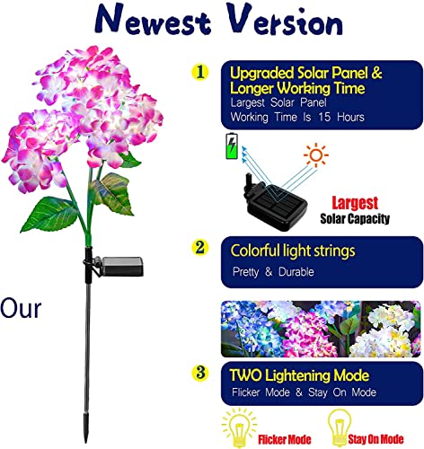 Tonulax - 3 Pack 2023 Version Solar Lights Outdoor, Colorful,Hydrangea Flower Lights For Yard Decor, Garden Decoration, Two Lightning Modes & Enlarged Solar Panel #TOP1