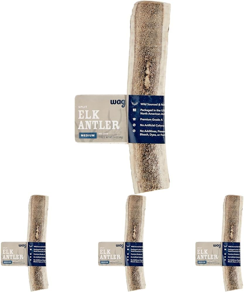 WAG Split Elk Antler, Medium, for Dogs | Naturally Shed | 15-30 lbs | Pack of 4