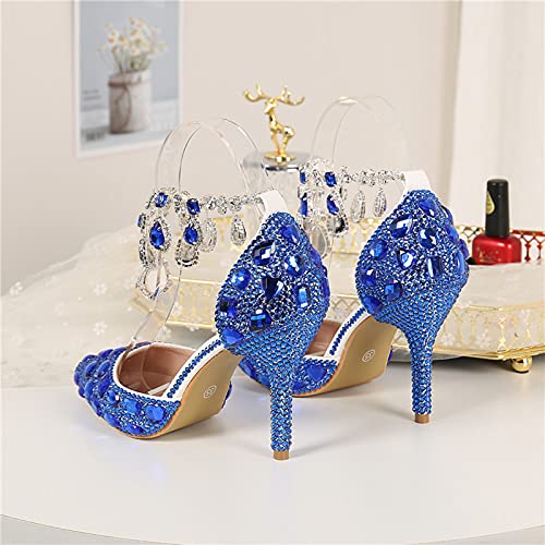Minishion Womens Rhinestone Wedding Shoes Party Pumps with Ankle Chains3