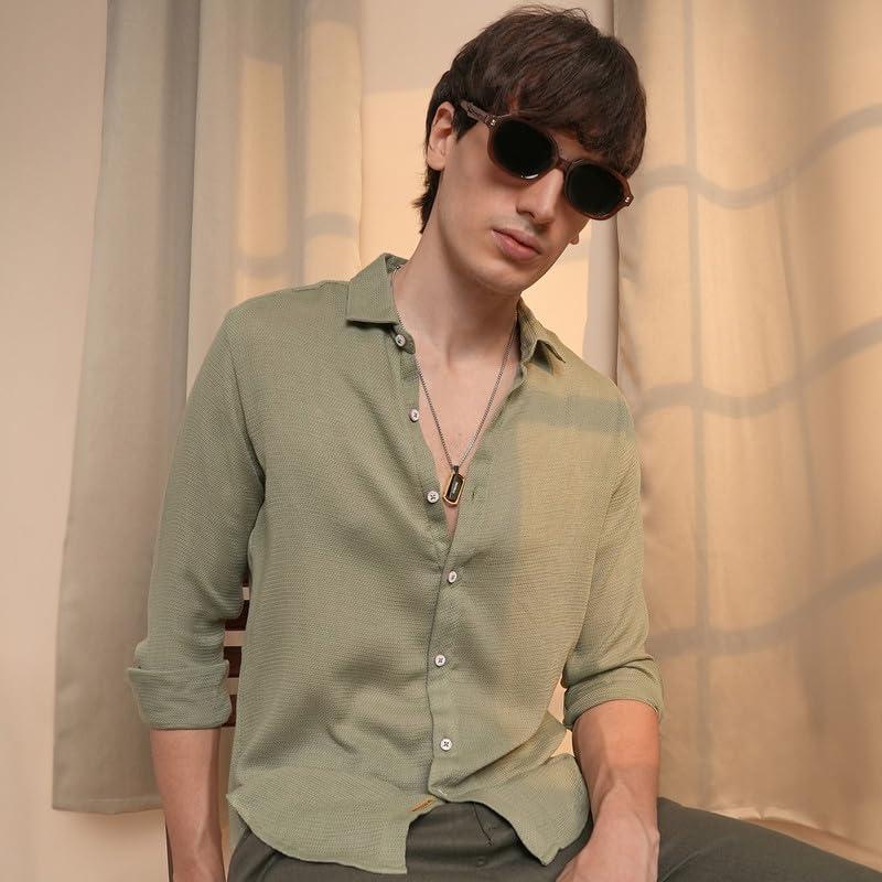 Image of CAHOOT Men's Solid Utility Shirt | Casual Wear | Spread Collar | Long Sleeve | Button Closure | Shirt Crafted with Comfort Fit for Everyday Wear