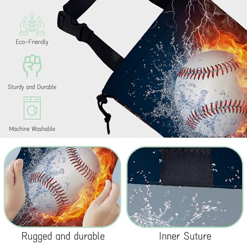 Image of Baseball Ball Car Garbage Bag,Fire Ball Waterproof Small Car Trash Bag Hanging Back of Seat,Drawstring Hanging Car Trash Bag with Adjustable Buckle for Car Accessories